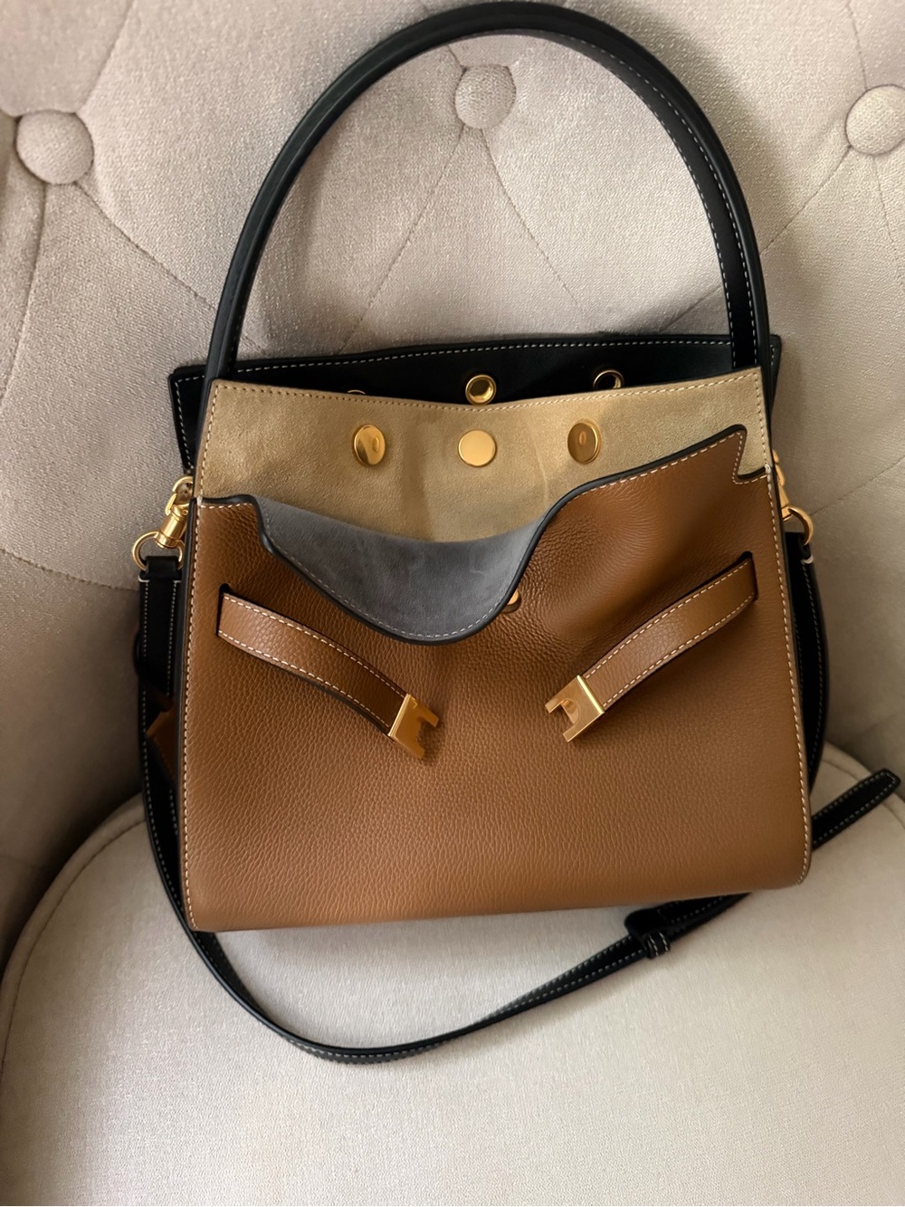 Tory Burch Brown and Black Satchel with Gold Hardware - Picture 2 of 2
